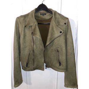 OLIVE GREEN SUEDE MOTOR JACKET SIZE LARGE